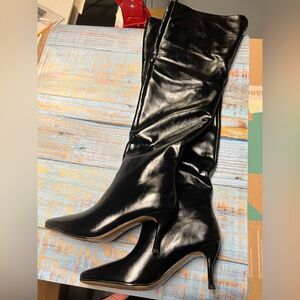 Black Thigh High Leather Women's Boots